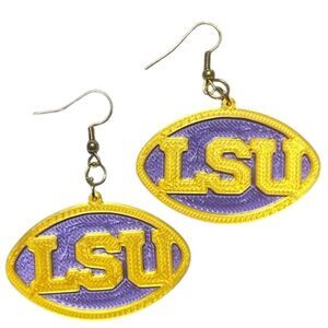 3D Printed Earrings - 1.2" x 1.75" LSU - Gold over Purple - X014-47105